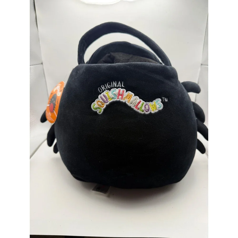 Squishmallows Bella the Spider Halloween Treat Pail Black Red Plush Bucket New